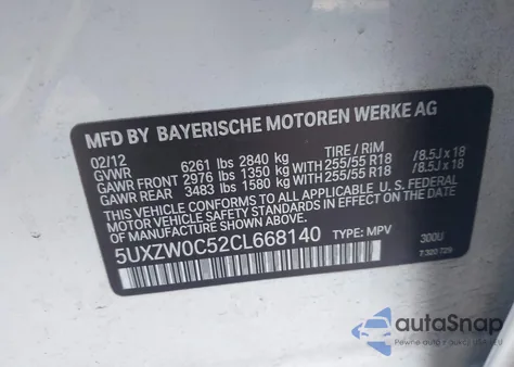 2012 BMW X5 xDrive35D из США, поврежденный, VIN 5UXZW0C52CL668140